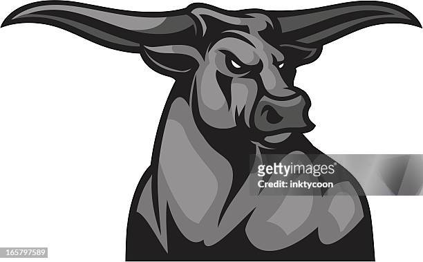 stockillustraties, clipart, cartoons en iconen met bull mascot head - texas longhorns