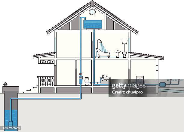 plumbing plan - cross section stock illustrations