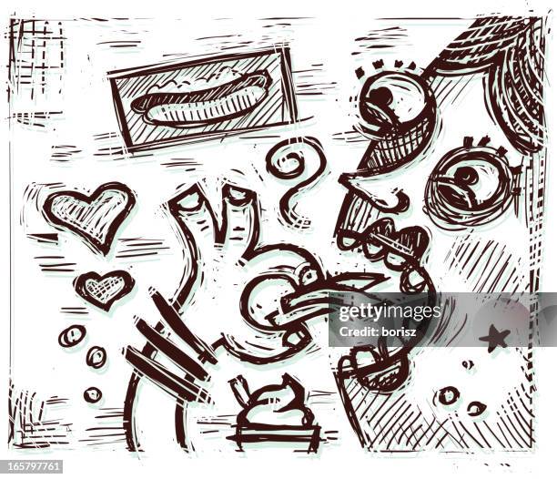 girl eating - woman eating chip stock illustrations