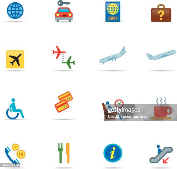 icon set, airport color - escalators stock illustrations