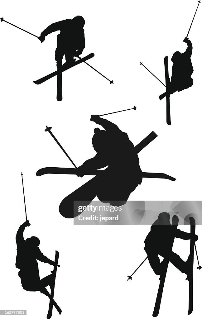 Freestyle skiing silhouettes