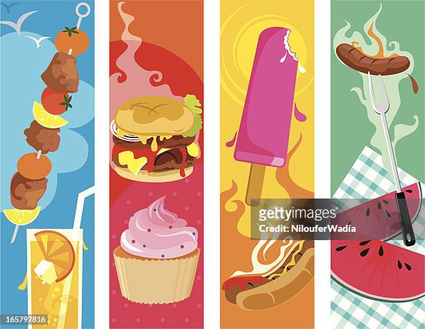 stockillustraties, clipart, cartoons en iconen met summer food banners - spies