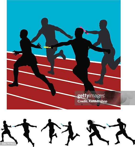 stockillustraties, clipart, cartoons en iconen met sprinters relay race track meet runners - estafette