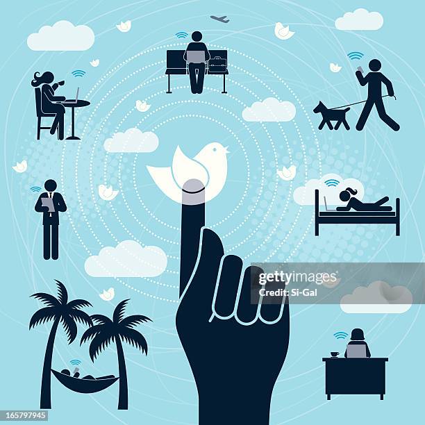 an complex illustration about social networking - flying in sync stock illustrations