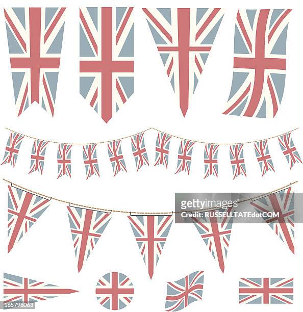 stockillustraties, clipart, cartoons en iconen met faded british flags and pennants - bunting