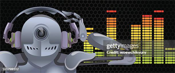 ilustrações, clipart, desenhos animados e ícones de robodj - locutor de rádio dj