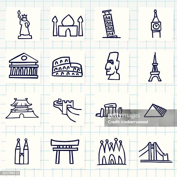 landmark icon - statue of liberty drawing stock illustrations