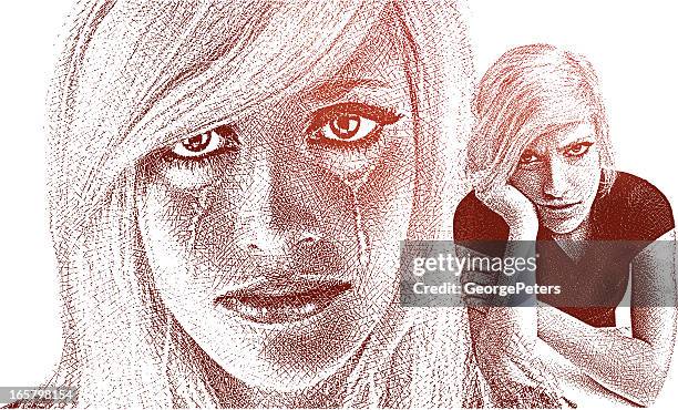 悲しい、frustrated 若い女性 - 泣く　女性　正面点のイラスト素材／クリップアート素材／マンガ素材／アイコン素材