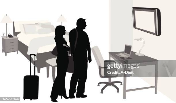 comfortable vector silhouette - bedroom side table stock illustrations