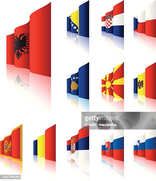 3d flags - serbian flag stock illustrations