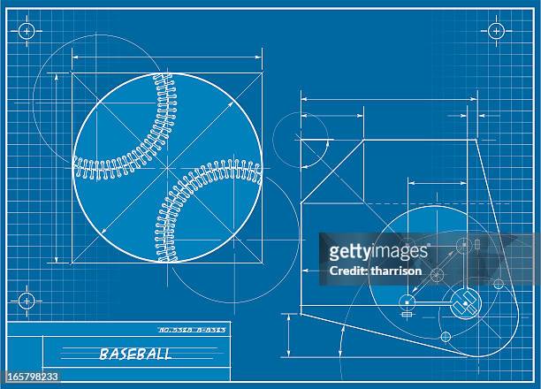 stockillustraties, clipart, cartoons en iconen met baseball blueprint - baseball background