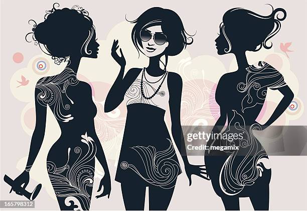 drei frauen. - drei grazien stock-grafiken, -clipart, -cartoons und -symbole