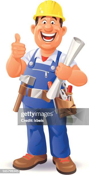 ilustraciones, imágenes clip art, dibujos animados e iconos de stock de trabajador de construcción - contractor