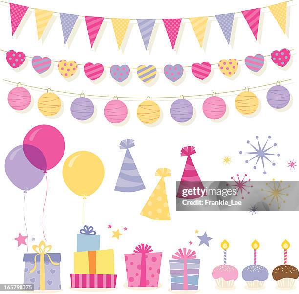 geburtstag elemente - partyhut stock-grafiken, -clipart, -cartoons und -symbole