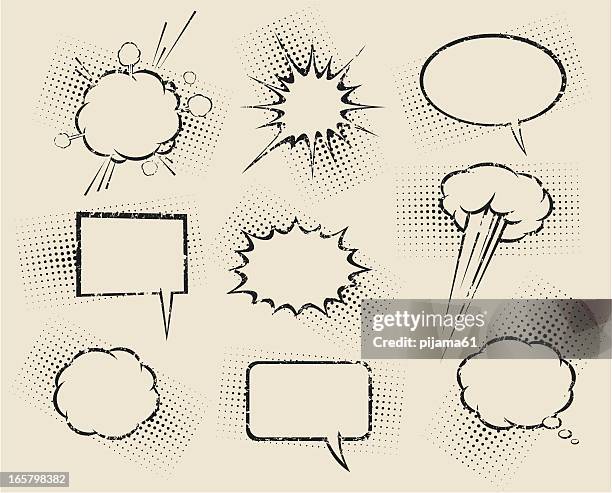 nine different cartoon speech bubbles - comic book speech bubble stock illustrations