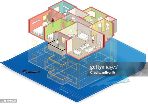 house - cutaway drawing stock-grafiken, -clipart, -cartoons und -symbole