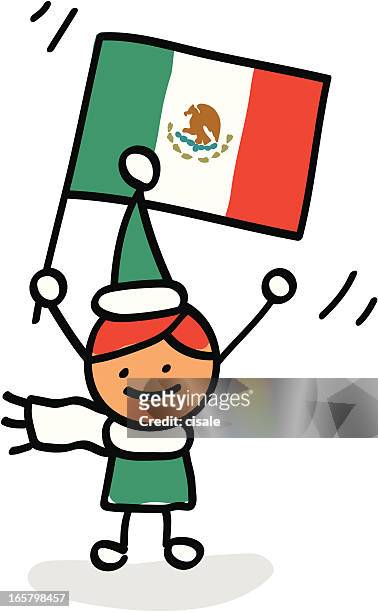 kid holding mexico flag cartoon illustration - mexico independence stock illustrations
