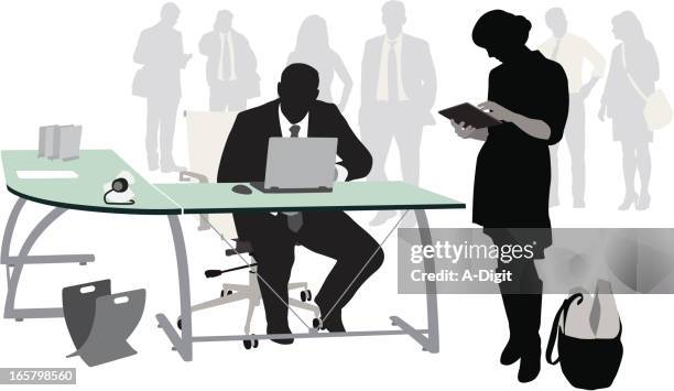 convenience vector silhouette - black man using computer stock illustrations