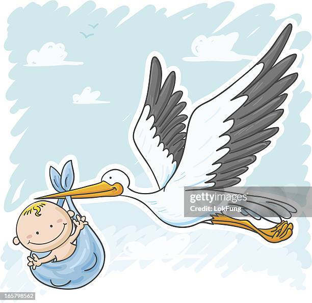 storch und baby boy - baby blanket stock-grafiken, -clipart, -cartoons und -symbole