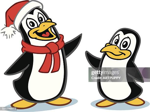 penguin father and son - christmas penguins stock illustrations