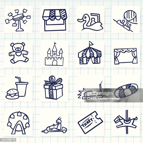 sketch style theme park icons  - dome tent stock illustrations