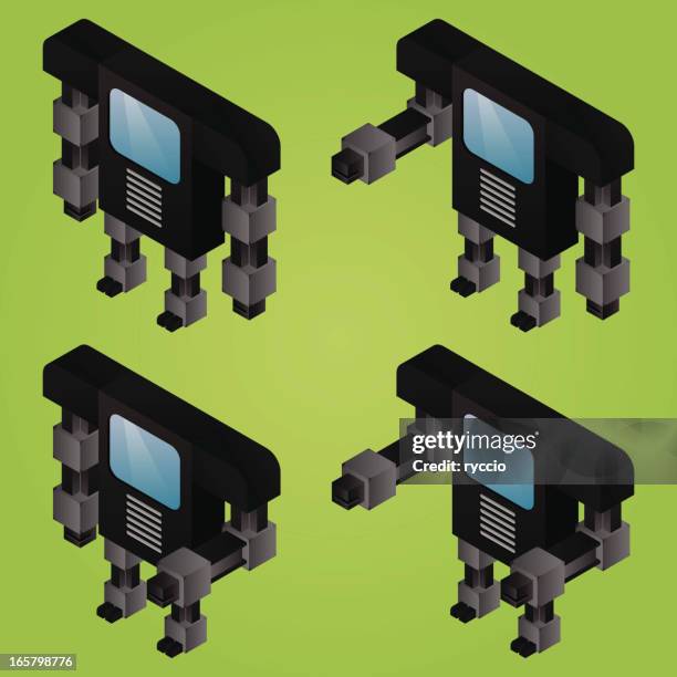 black isometric screen robots - computer posture stock illustrations