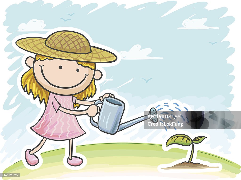 Little Girl Watering The Plants High-Res Vector Graphic - Getty Images