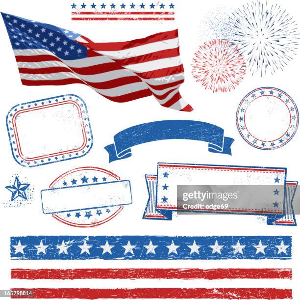 stockillustraties, clipart, cartoons en iconen met a display of design elements used for the fourth of july - fireworks on white