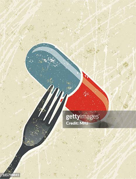 take your medicine, fork with a pill - additive printing stock illustrations
