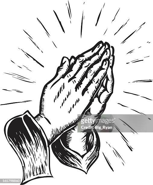 ilustraciones, imágenes clip art, dibujos animados e iconos de stock de esbozos rezar manos - pray
