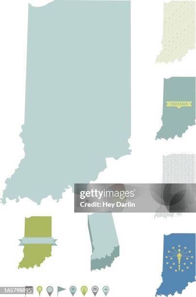 stockillustraties, clipart, cartoons en iconen met indiana state maps - state flags