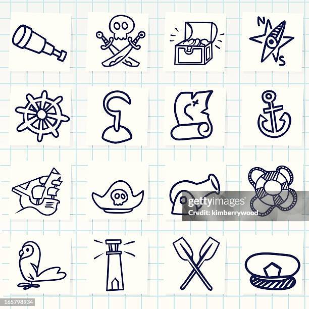 a set of pirate related icons on a white background - artillery icon stock illustrations