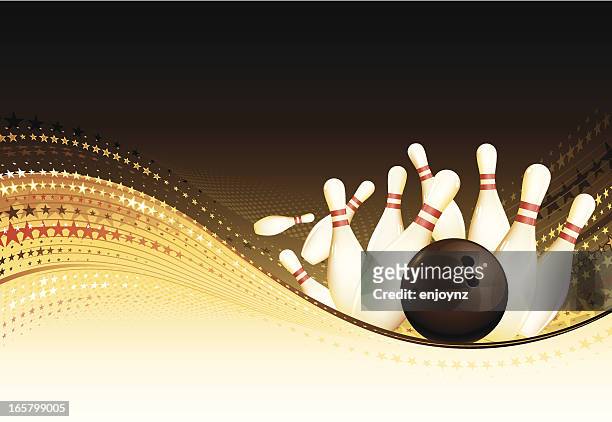 golden bowling background - retro bowling alley stock illustrations