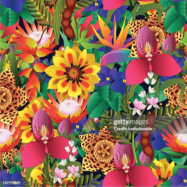 tropical flower seamless pattern - tropical flower 幅插畫檔、美工圖案、卡通及圖標