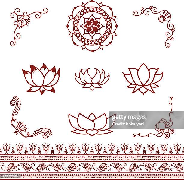 mehndi lotus elemente - lotus flower tattoo stock-grafiken, -clipart, -cartoons und -symbole