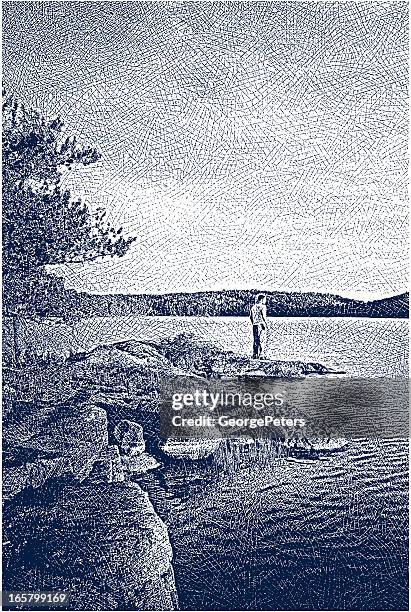 pensive young man - boundary waters canoe area stock illustrations