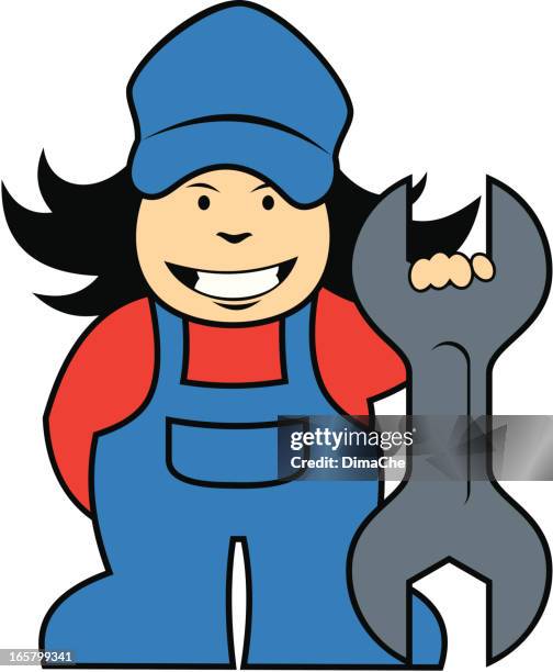 mechanic - holding spanner stock illustrations