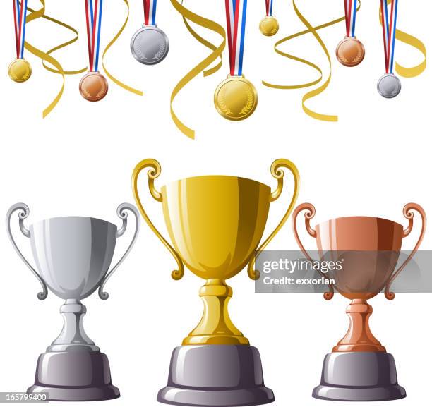 trophies & medals - 3d number 2 isolated stock illustrations