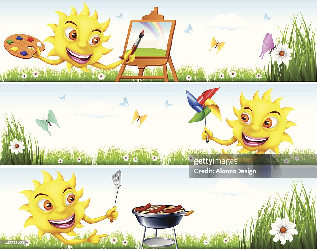 Summer banners with sun