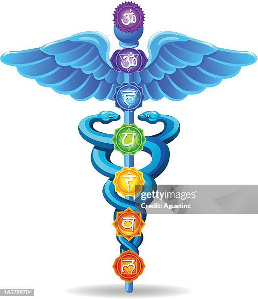 caduceus with chakras - chakra stock illustrations
