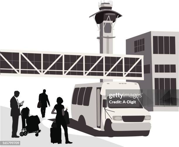 airport bus vector silhouette - footbridge stock illustrations