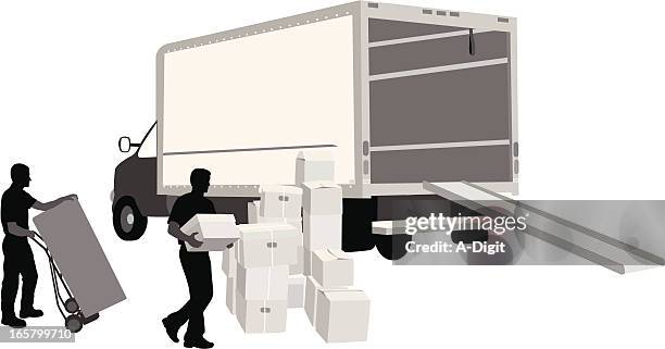 moving vector silhouette - man moving boxes stock illustrations