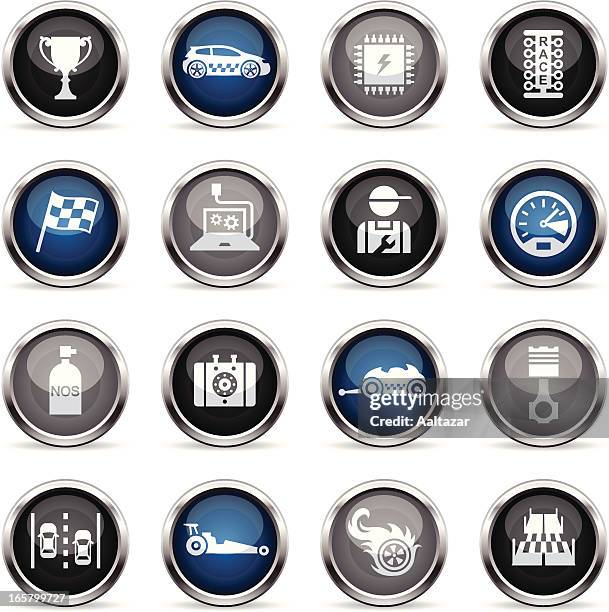 supergloss icons - drag racing - motorcycle engine stock illustrations