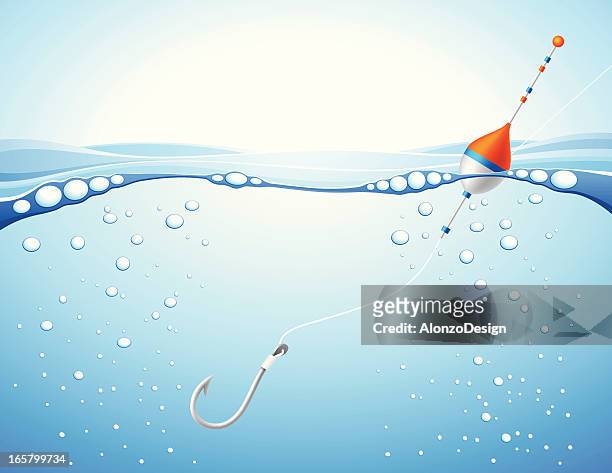 haken und schwimmen unter wasser - fishing hook stock-grafiken, -clipart, -cartoons und -symbole