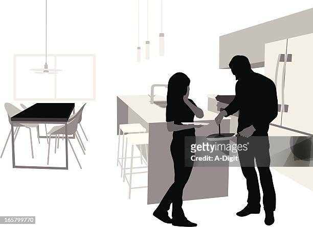 he cooks vector silhouette - domestic kitchen stock illustrations
