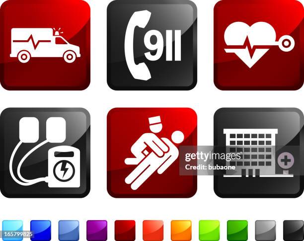 bildbanksillustrationer, clip art samt tecknat material och ikoner med emergency room and hospital services vector icon set stickers - 911 icon