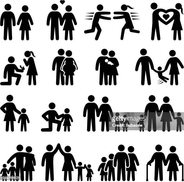 ilustraciones, imágenes clip art, dibujos animados e iconos de stock de conjunto blanco y negro de la vida familiar iconos - couple relationship