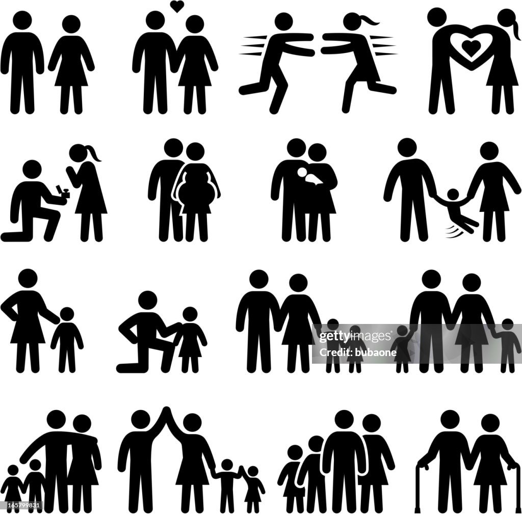 Set of black and white family life icons