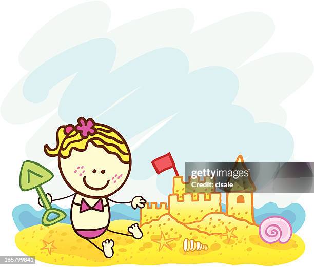 girl playing at beach - child dig history stock illustrations