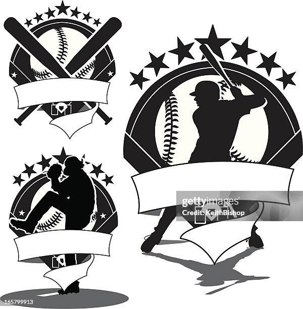 baseball icons - batter, pitcher & bats - baseball bat hitting ball stock illustrations